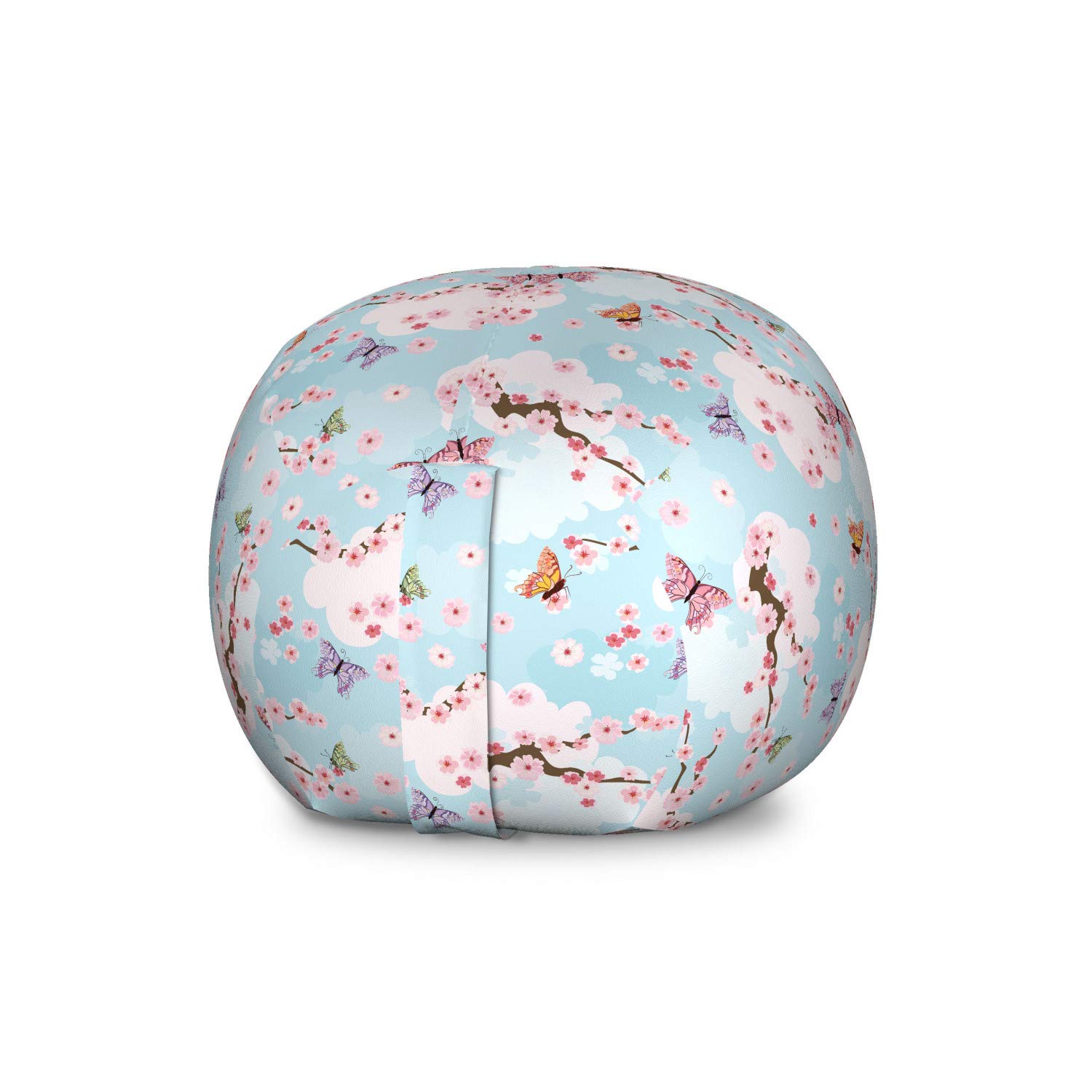 Ambesonne Cherry Blossom Storage Toy Bag Chair - Large Washable Stuffed Animal Organizer with Spring Nature Design, Butterflies & Clouds - Perfect for Kids' Room, Nursery, Playroom & Toy Storage Organization