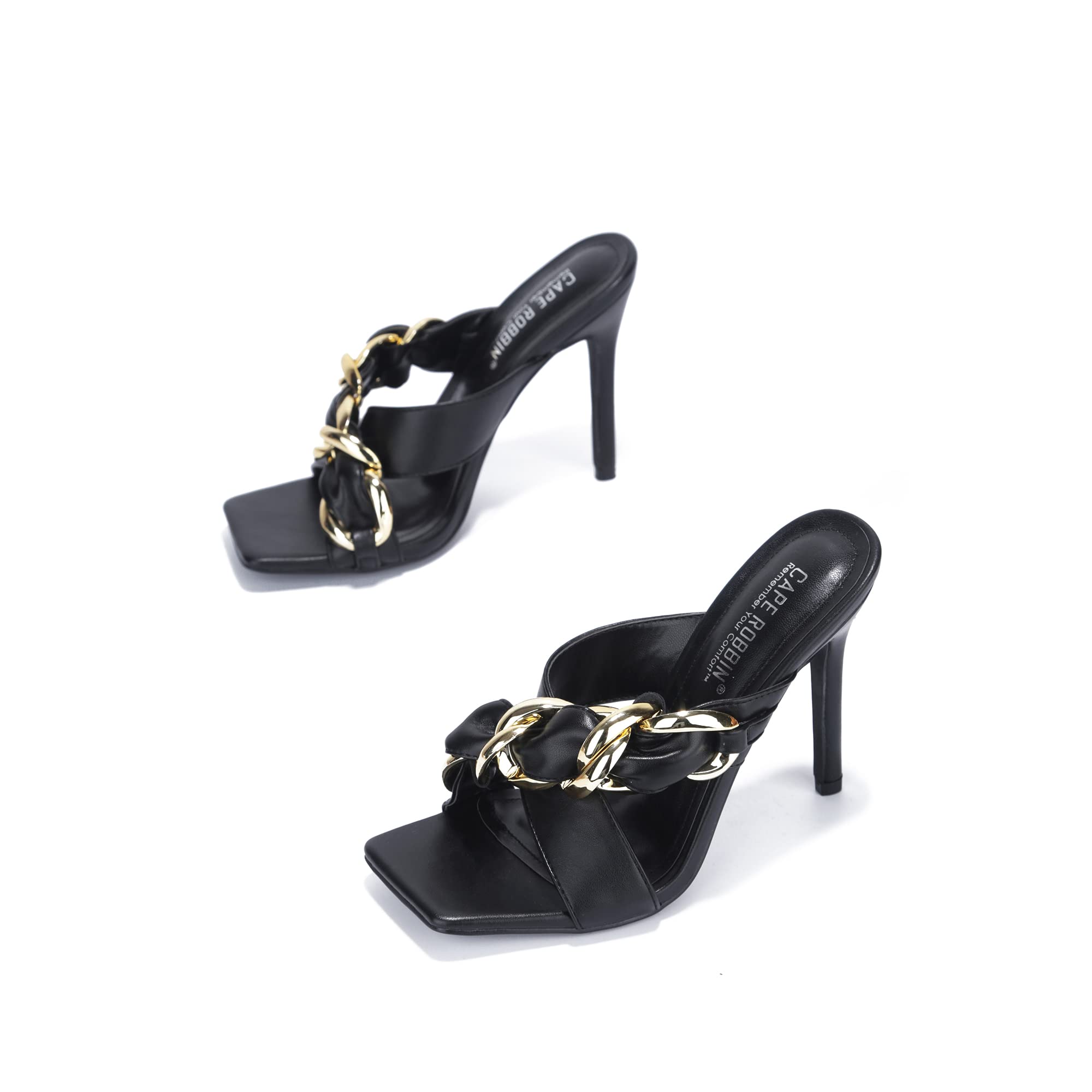 Cape Robbin Dejavu Sexy Stiletto High Heels for Women - Square Open Toe Pump Shoes, Black Size 7.5 | Perfect for Night Out, Party, Wedding & Special Occasions