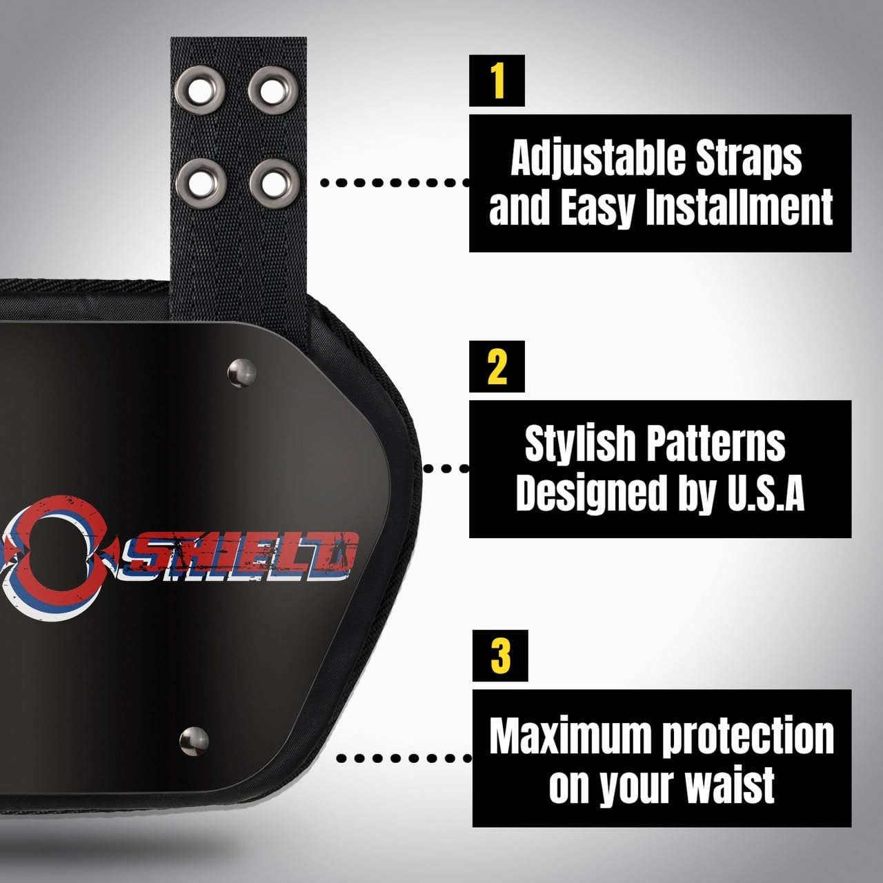 O Shield Football Back Plate - Lower Back Protection Pads for Football Players, Rear Protector with Power Series Designs (Power Skull, Angel & Demons, Seal Power) - Ideal for Training, Games & Contact Sports Safety Gear