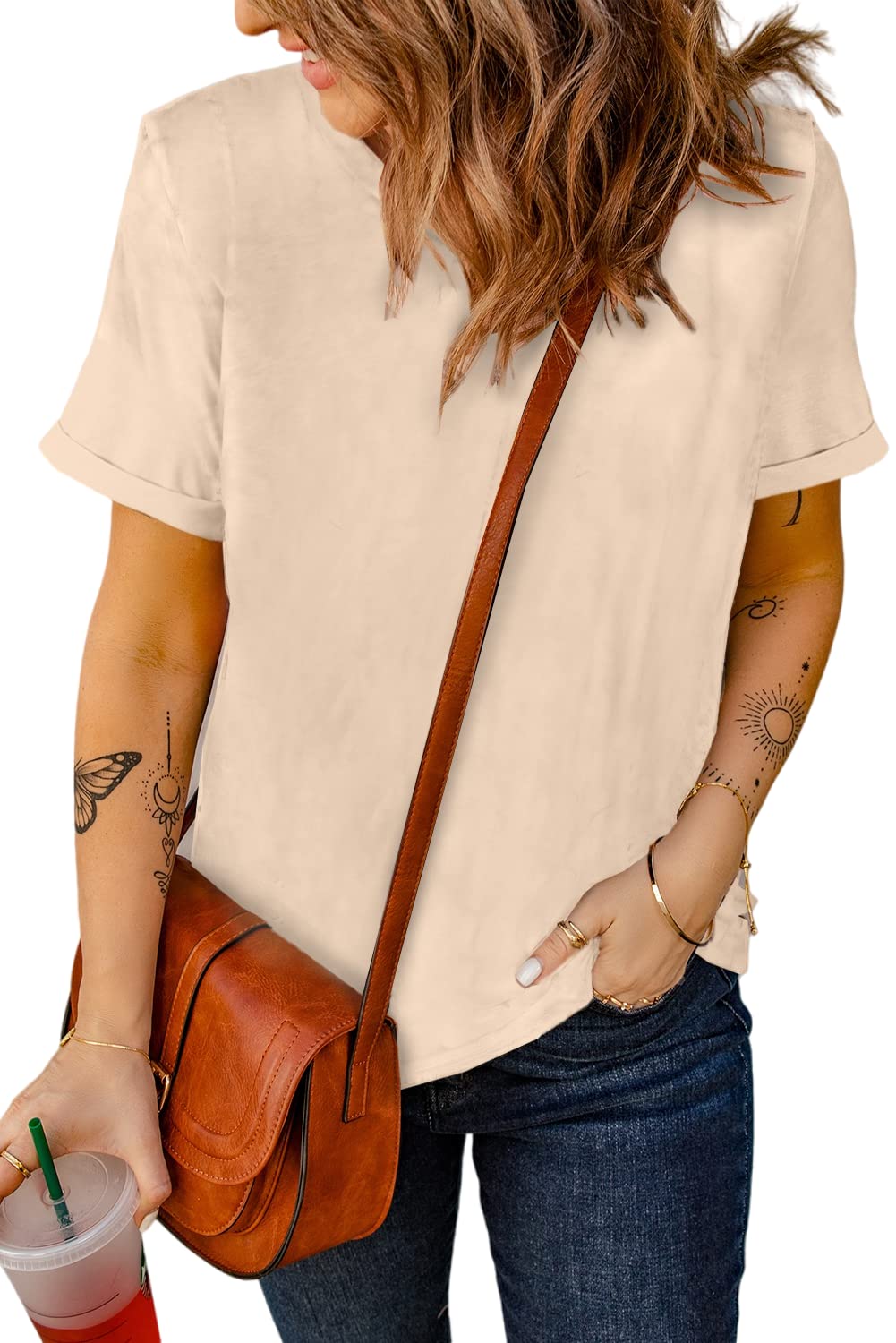 EVALESS Women's Summer Short Sleeve Sexy T-Shirt - Casual Crewneck Basic Tee for Women - Trendy Cute Top for Beach, Party & Everyday Wear