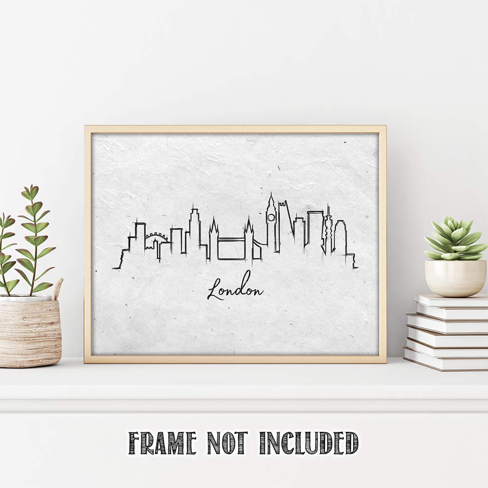 London Skyline Wall Art Print - 11x14 Unframed Black & White Line Drawing - Perfect Home & Office Decor - Unique Gift for Friends, Family, Travel Lovers & Cityscape Enthusiasts
