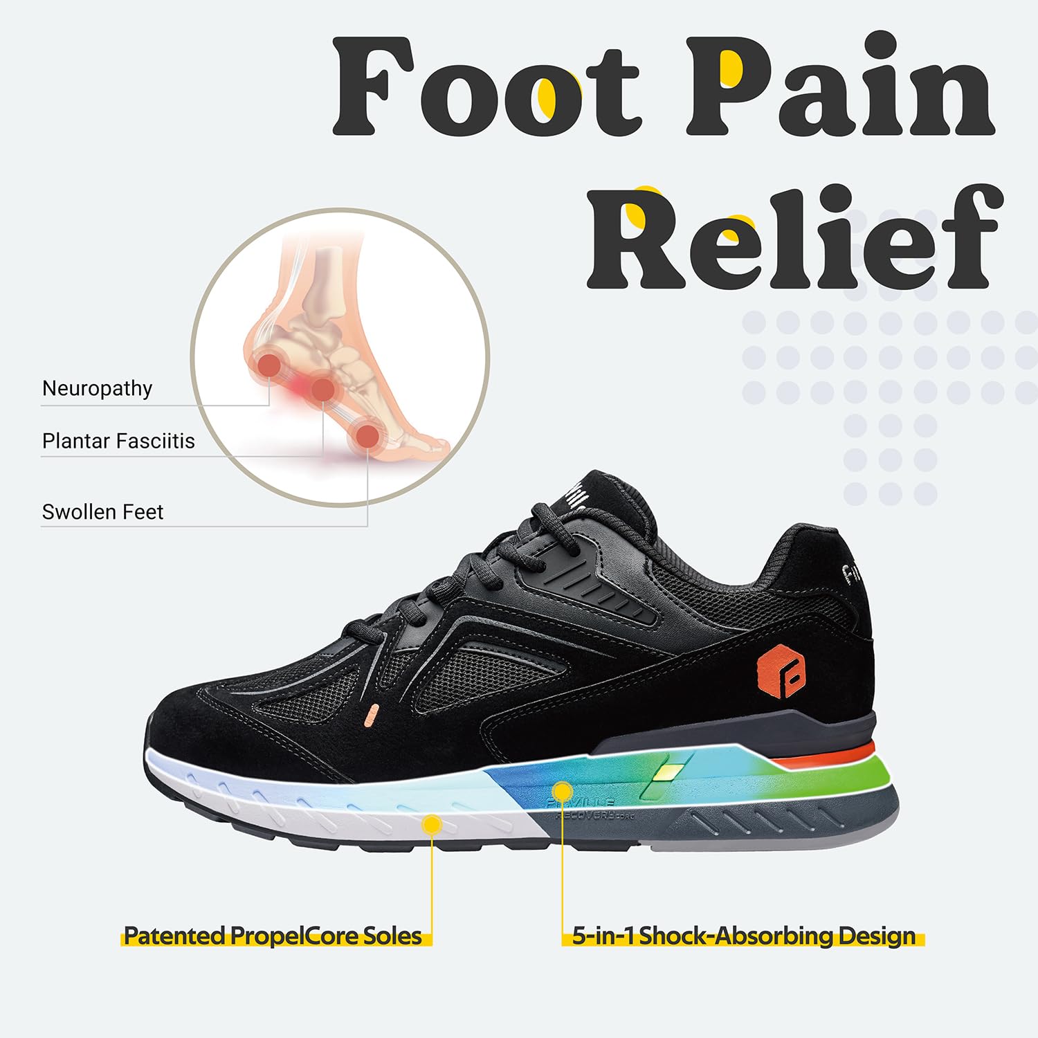 FitVille Men's Extra Wide Walking Sneakers for Flat Feet - Arch Support & Heel Pain Relief - Rebound Core Technology - Comfortable Shoes for Walking, Standing & Work