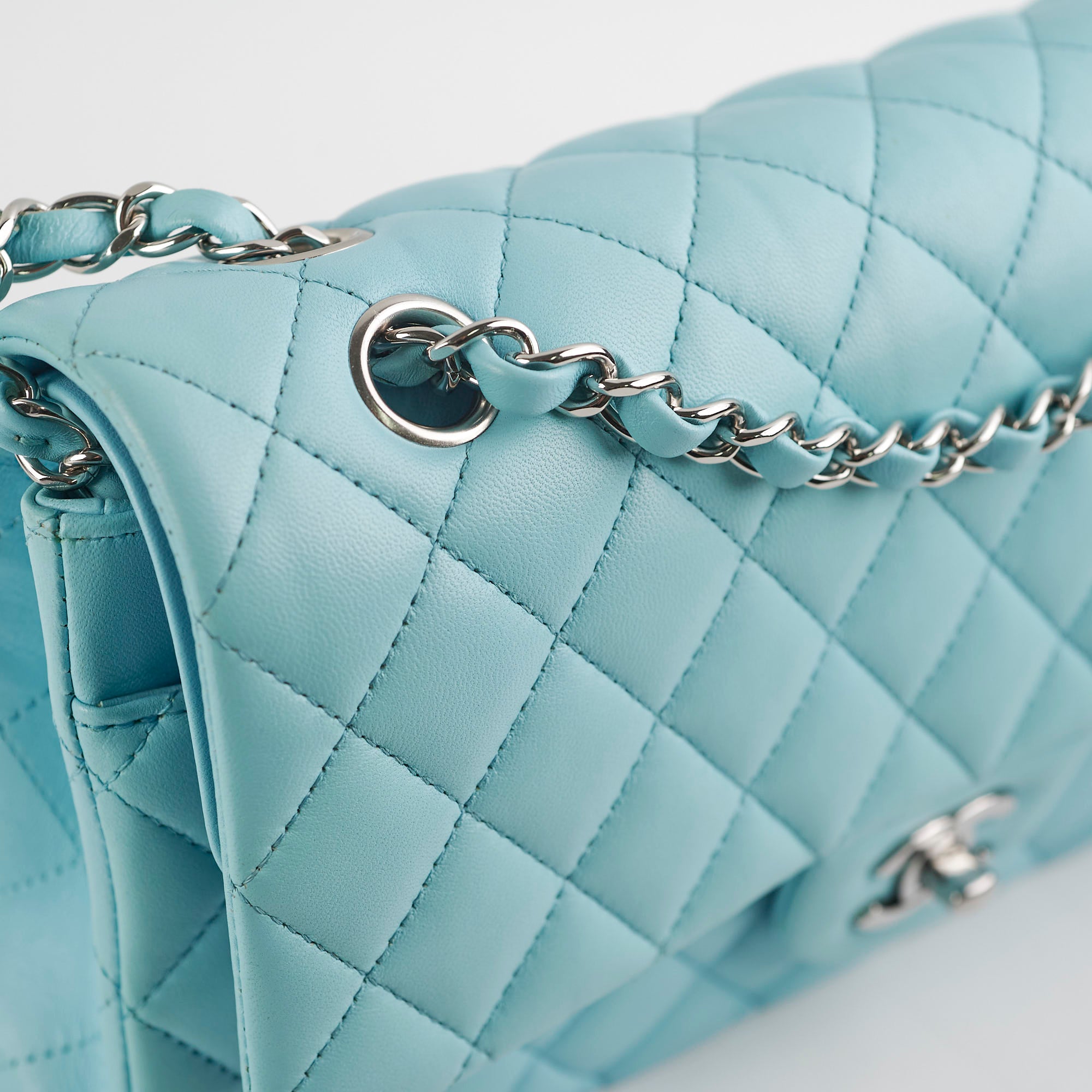 Chanel Classic Flap Bag Medium/Large Size - Light Blue Caviar Leather with Gold Hardware | Series 31 | Luxury Handbag for Women, Perfect for Parties, Weddings & Special Occasions