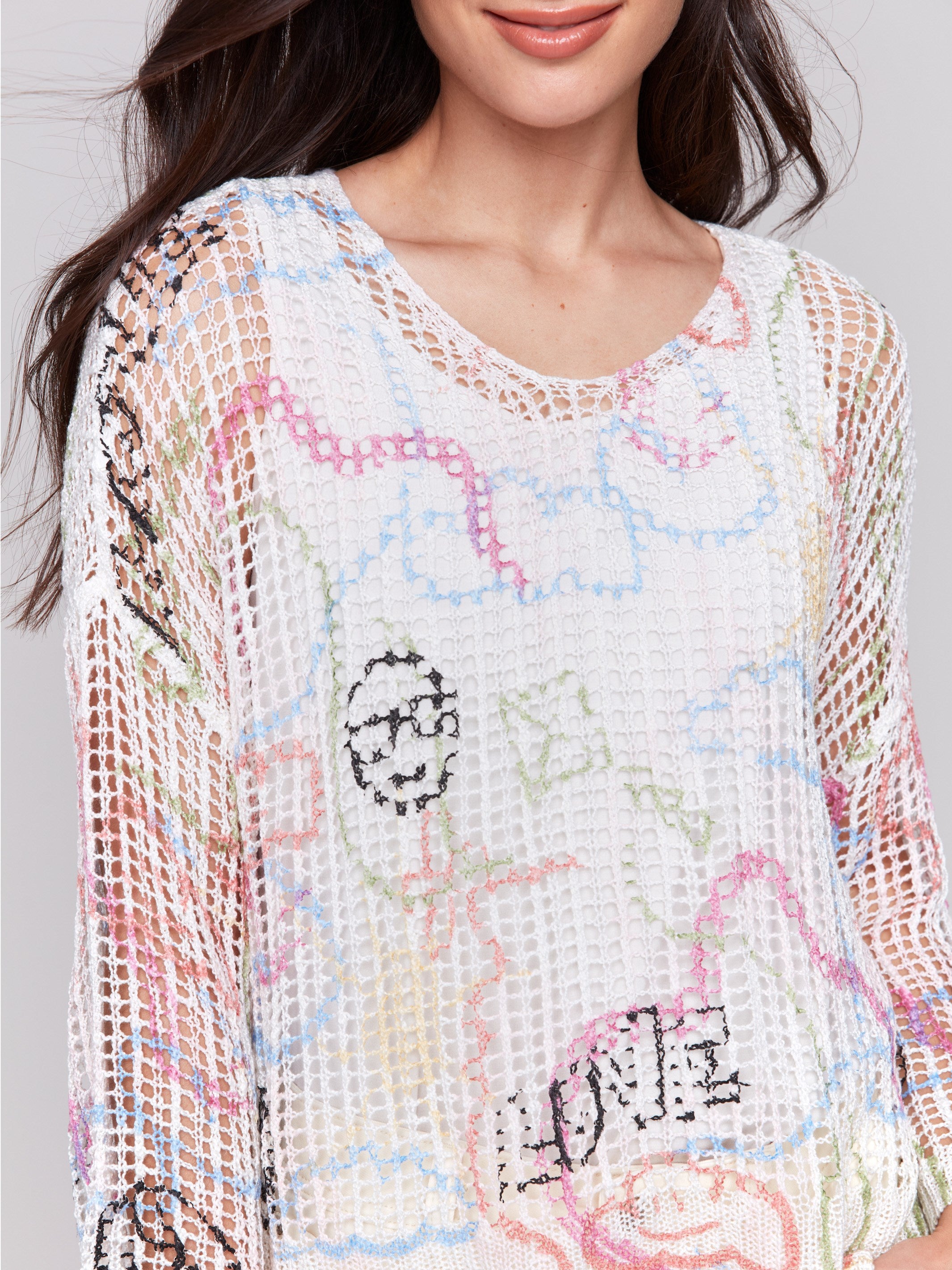 Printed Fishnet Crochet Sweater - Trendy Graffiti Design for Women | Perfect for Casual Outfits, Streetwear Fashion & Layering
