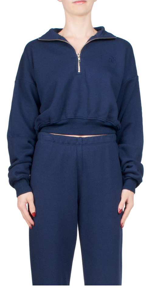 Cropped Half Zip Sweatshirt for Women - Navy Blue Pullover Hoodie | Casual Streetwear, Workout & Lounge Wear