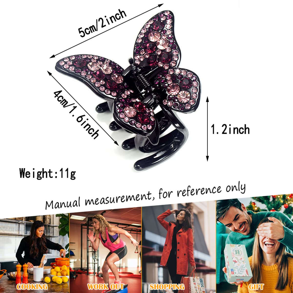 Elegant Black Butterfly Rhinestone Hair Clips for Women - 4PCS Crystal Rhinestone Claw Clips Set - Small Hair Accessories for Parties, Weddings & Everyday Style