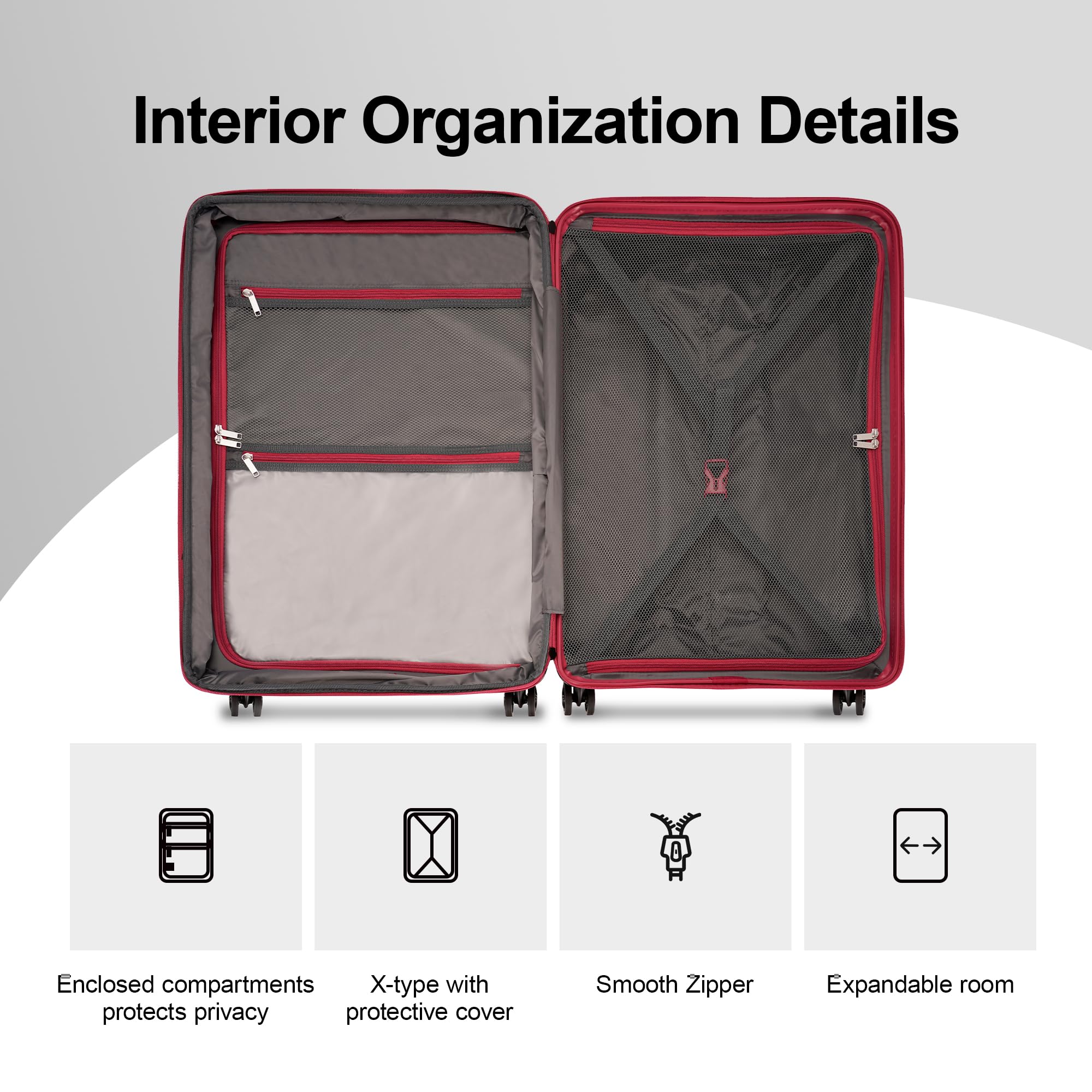3-Piece Hardside Spinner Luggage Set with TSA Locks & Double Wheels - Durable PP Trunk Suitcase for International Travel, Business Trips & Family Vacations (Red)