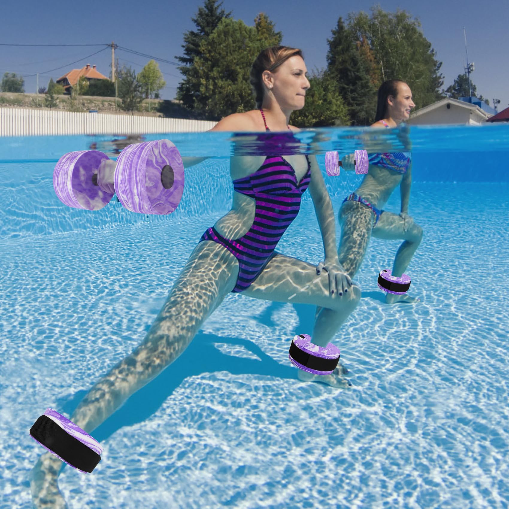 Upgraded Water Aerobics Set - Aquatic Exercise Dumbbells & Foam Swim Cuffs with Detachable Velcro | Water Fitness Equipment for Pool Workouts, Hydrotherapy & Low-Impact Training
