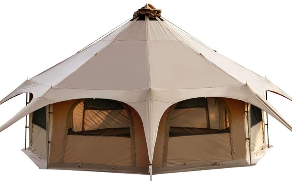 Premium 8-10 Person Dark Brown Cotton Teepee Camping Tent - Waterproof Double Layer Pyramid Yurt for Family Glamping & Outdoor Adventures (450x450x280cm) - Perfect for Backyard Camping, Festivals & Wilderness Retreats