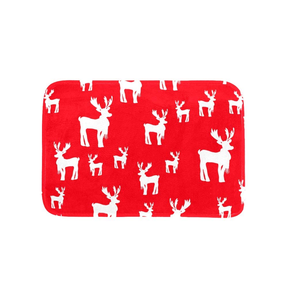 LORVIES Christmas Deer Rudolph Bathroom Rug - Non-Slip Flannel Microfiber Foam Bath Mat with Scarf Design, Soft Absorbent Kitchen Floor Carpet (31