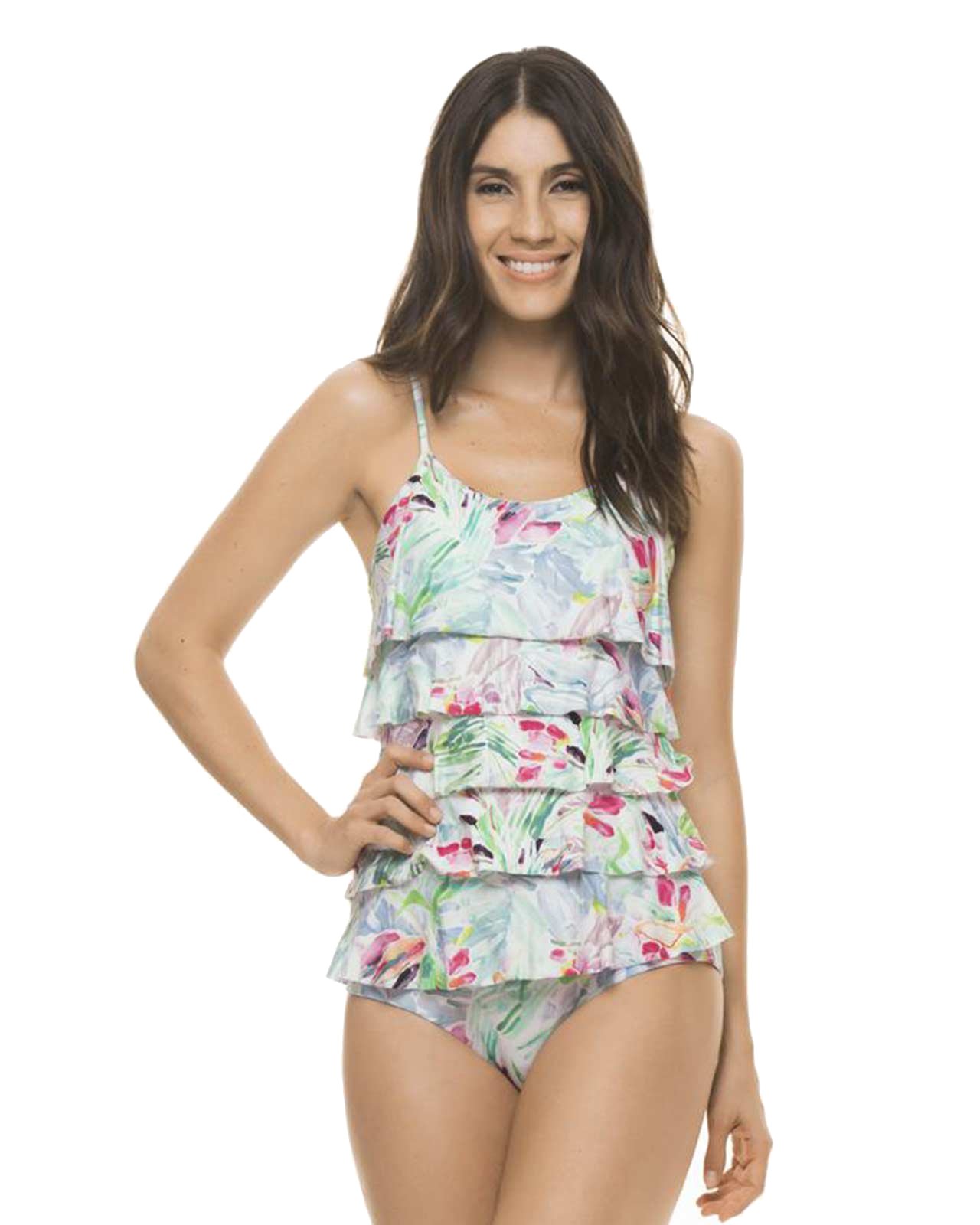 Estivo ACQUAGARDEN Ruffle One Piece Swimsuit - Women's Floral Print Ruffled Monokini Bathing Suit for Beach, Pool, and Summer Vacations