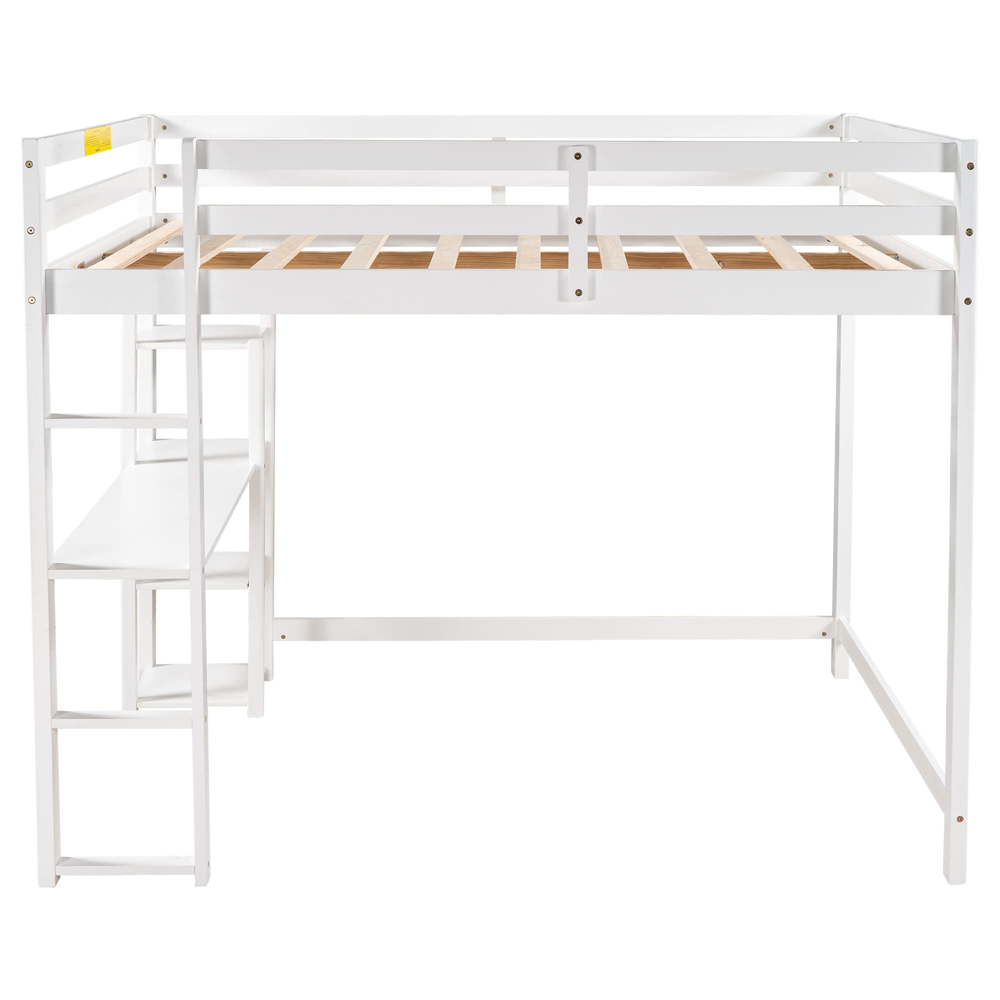 SOFTSEA Full Size Loft Bed with Storage Shelves & Under Bed Desk - Solid Wood Space Saving Bed Frame for Kids, Teens & Juniors - Perfect for Small Bedrooms, Dorms & Studio Apartments (White)