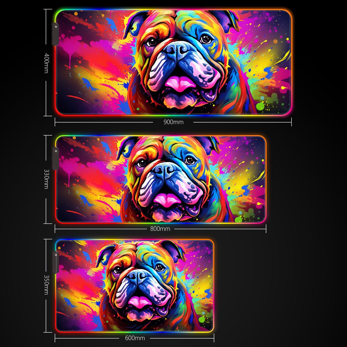 English Bulldog LED Gaming Mouse Pad - Extended Non-Slip RGB Mouse Mat (60x35x0.3cm) for PC, Laptop & Workstation | Perfect for Gaming, Office & Home Use