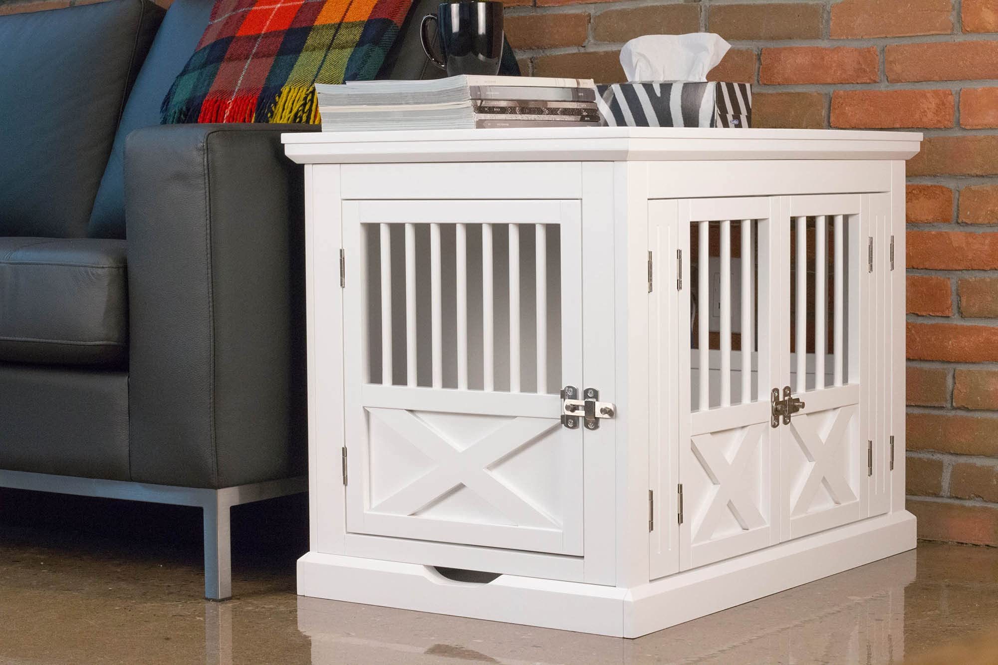 Zoovilla Merry Products Triple Door Medium Dog Crate - White | Indoor & Outdoor Pet Crate for Travel, Training & Home Use