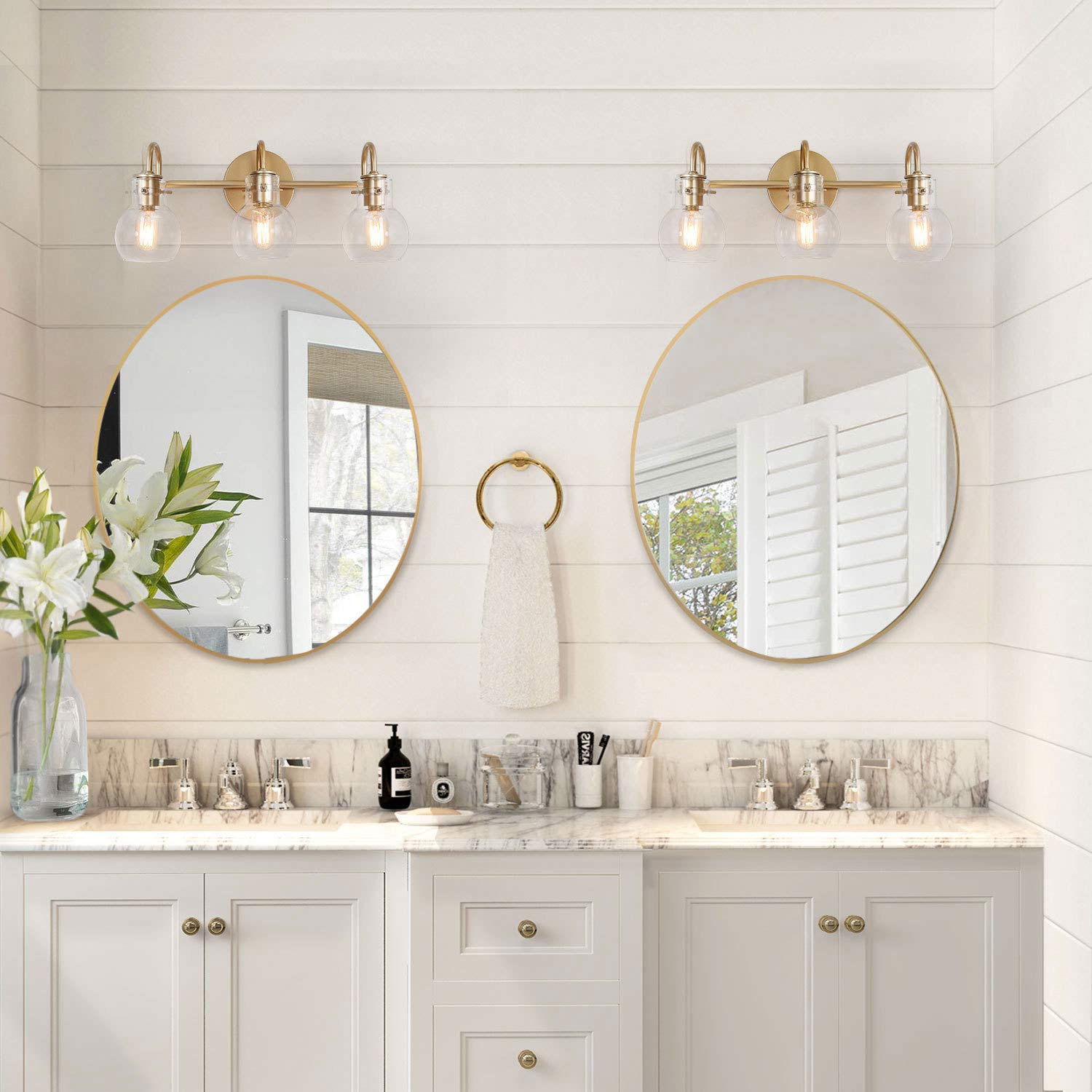 KSANA Gold Bathroom Vanity Light Fixtures with Clear Glass Shade - 22”x7”x9” Modern LED Wall Sconce for Bathroom, Powder Room & Dressing Area