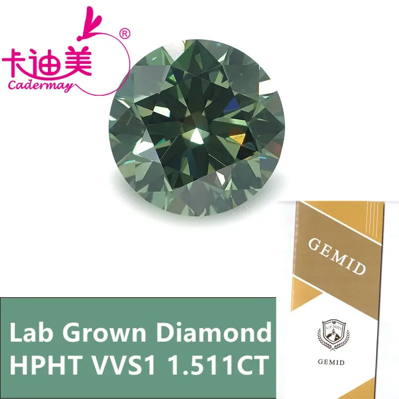 1.51 Carat VVS1 Clarity Round HPHT Lab Grown Loose Diamond - EX Cut Vivid Green Color with Certificate for Jewelry Making | Engagement Rings, Necklaces & Custom Jewelry Design