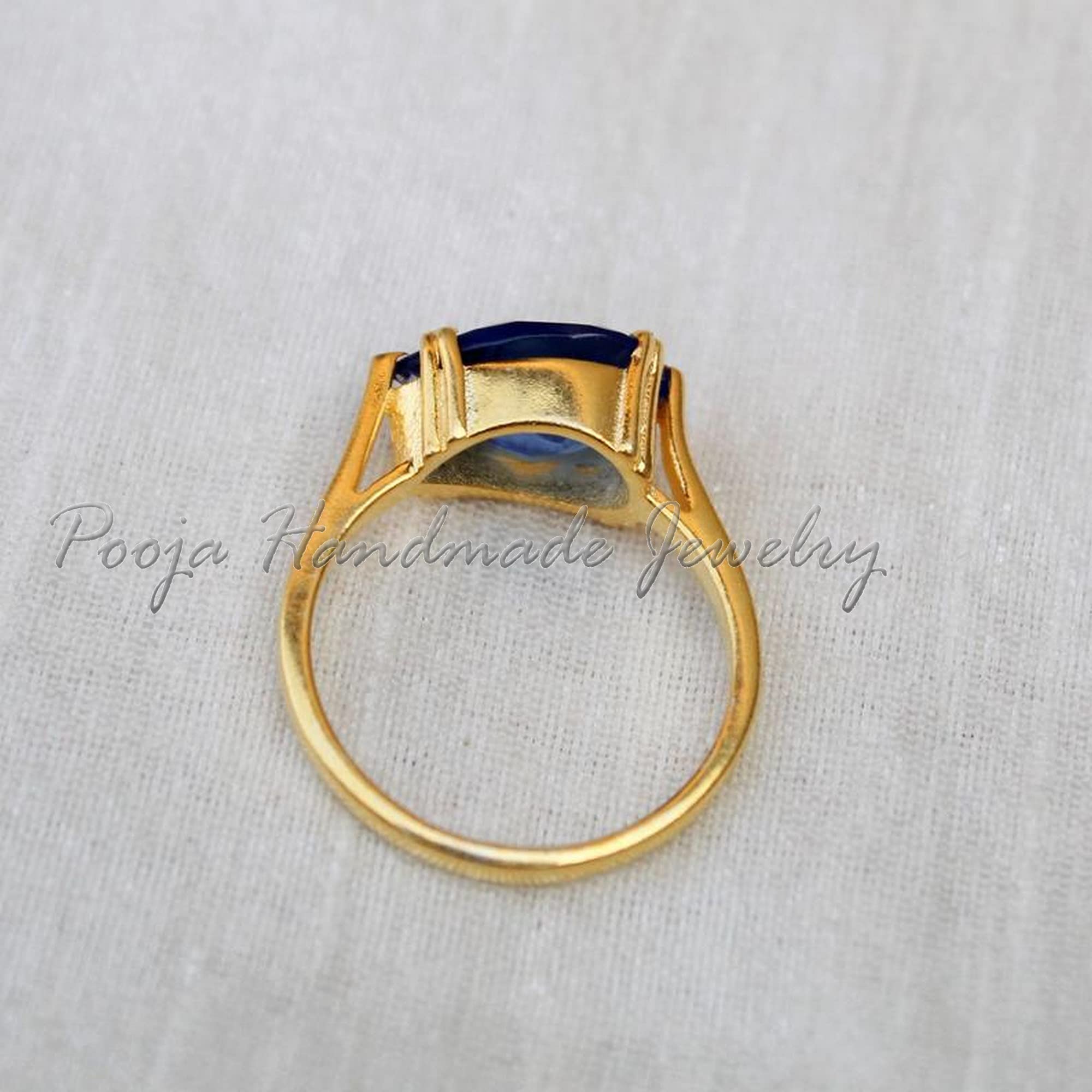 925 Sterling Silver Iolite Ring - Gold Plated Pear Cut Iolite Stackable Ring for Women, Minimalist Bohemian Engagement & Promise Ring, September Birthstone Jewelry - Perfect for Weddings, Anniversaries & Everyday Wear
