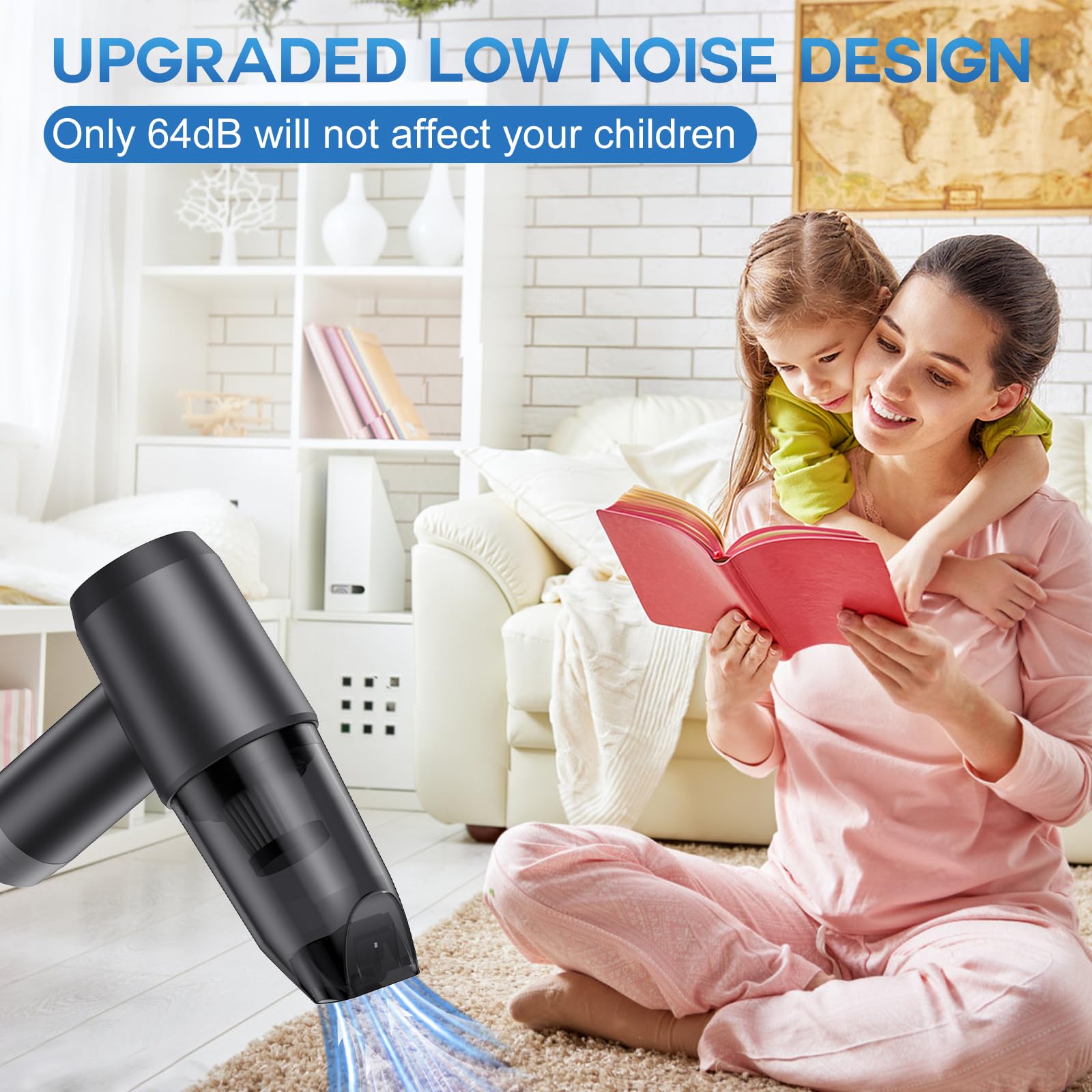 18KPA Cordless Car Vacuum Cleaner - 6-in-1 Air Duster & Safety Tool for Home/Office/Car Use