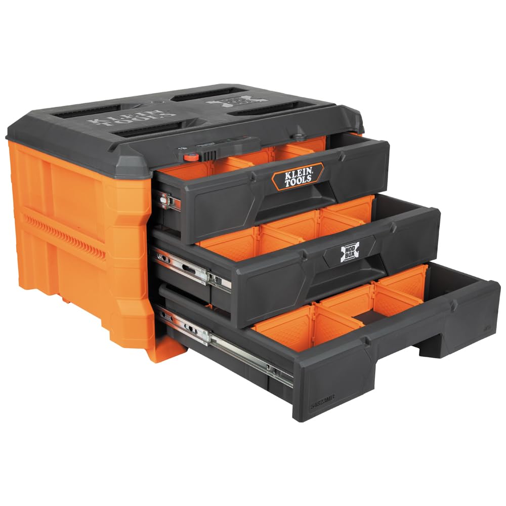 Klein Tools 54823MB MODbox 3-Drawer Heavy-Duty Tool Box Organizer | Stackable Storage Module with 50-Pound Capacity | Perfect for Garage, Workshop & Job Site Organization