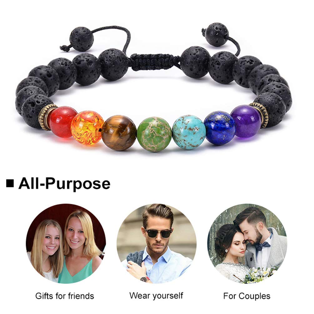 GelConnie 7 Chakra Lava Rock Bracelet - 8mm Natural Stone Healing Beads for Stress Relief, Anxiety & Yoga | Essential Oil Diffuser Aromatherapy Jewelry - Perfect for Meditation, Spiritual Healing & Daily Wear