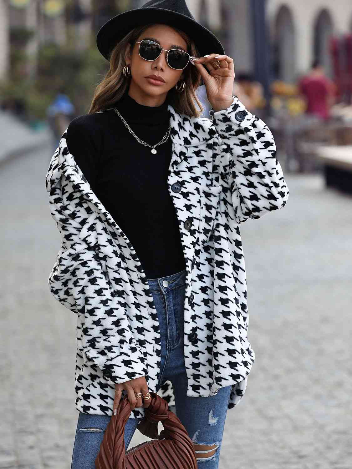 Stylish Houndstooth Button Down Jacket for Men & Women | Classic Checkered Blazer with Front Buttons | Perfect for Office Wear, Business Meetings & Fall Fashion