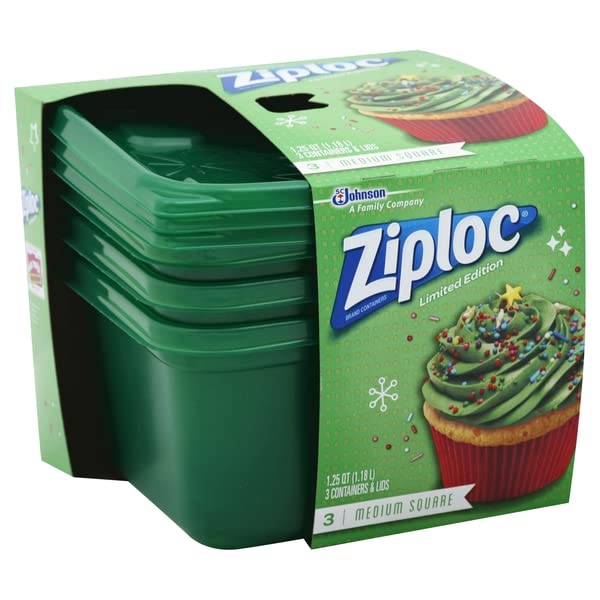 Reusable Ziploc Food Storage Containers with Smart Snap Technology - 3 Pack Deep Square Meal Prep Containers, Dishwasher Safe for Kitchen Organization (Holiday Designs, Packaging May Vary) - Perfect for Meal Prepping, Leftovers & Lunch Box Organization