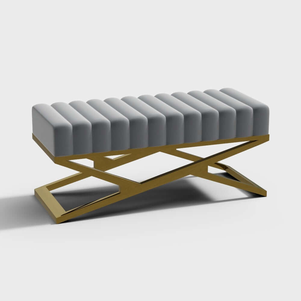 Modern Velvet Upholstered Bedroom Bench with Gold X Base - Orange Storage Ottoman for Bedroom, Living Room & Entryway - Perfect for Seating, Decor & Extra Storage