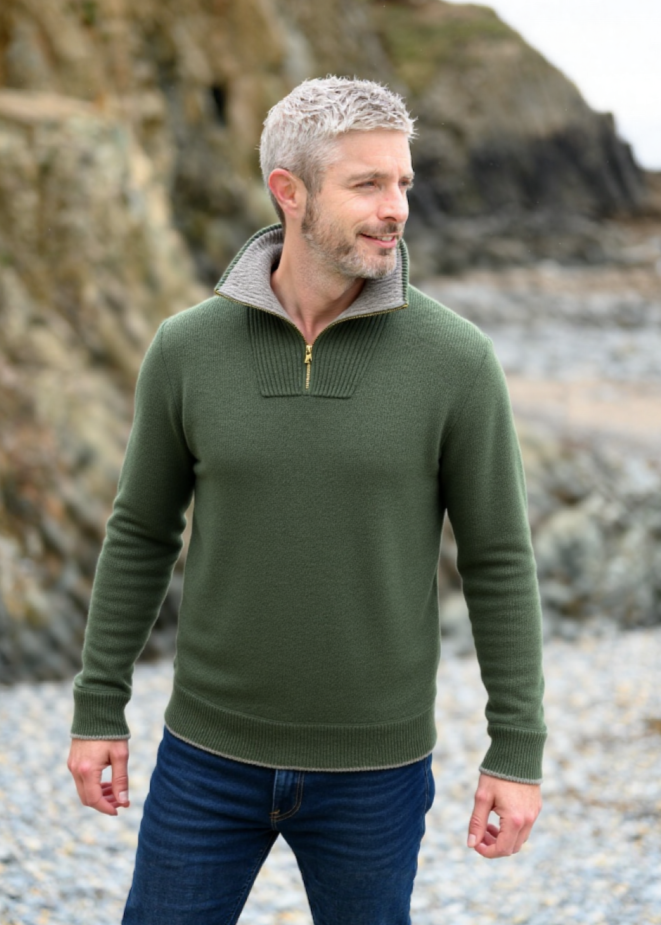 Ireland's Eye Men's Duck Green Zip-Up Sweater | Casual Pullover for Fall & Winter | Perfect for Outdoor Activities & Layering