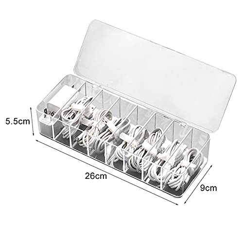 Transparent Plastic Cable Storage Box - 8 Grid Organizer with Cover for Data Cords, Desk Stationery, Makeup & Jewelry | Perfect for Office, Home & Travel Organization