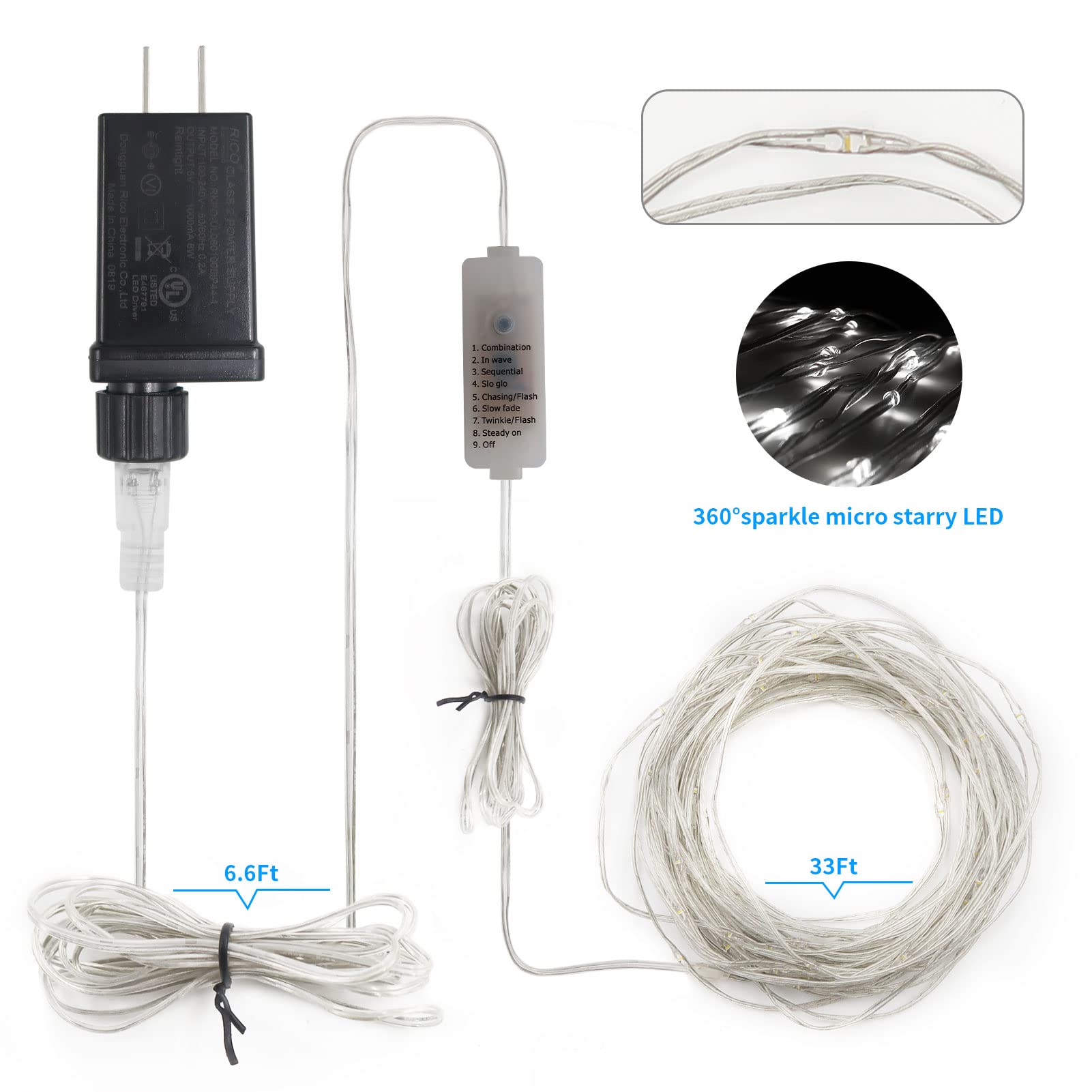 2 Pack 33Ft 100 LED Fairy String Lights Plug in - 8 Modes Timer Dimmable IP68 Waterproof Micro Starry Twinkle Lights for Outdoor, Bedroom, Garden, Christmas, Party & Home Decor (Cool White) - Perfect for Romantic Nights, Holiday Lighting & Backyard Ambiance