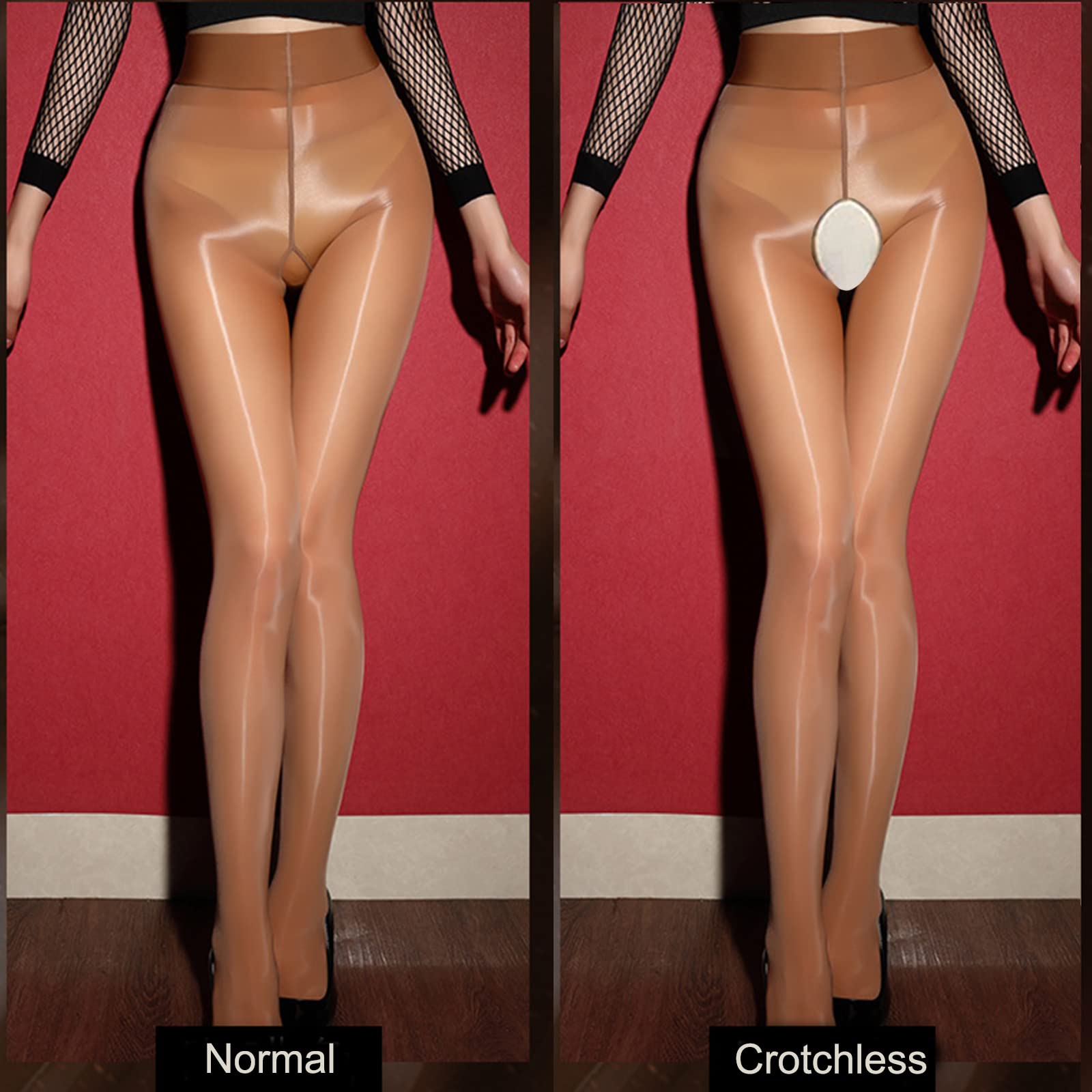 HTRUIYA Ultra Shiny Smooth 8D Sheer Pantyhose - Waist-High Tights with Seamless & Crotchless Design for Women | Perfect for Office Wear, Date Nights & Special Occasions
