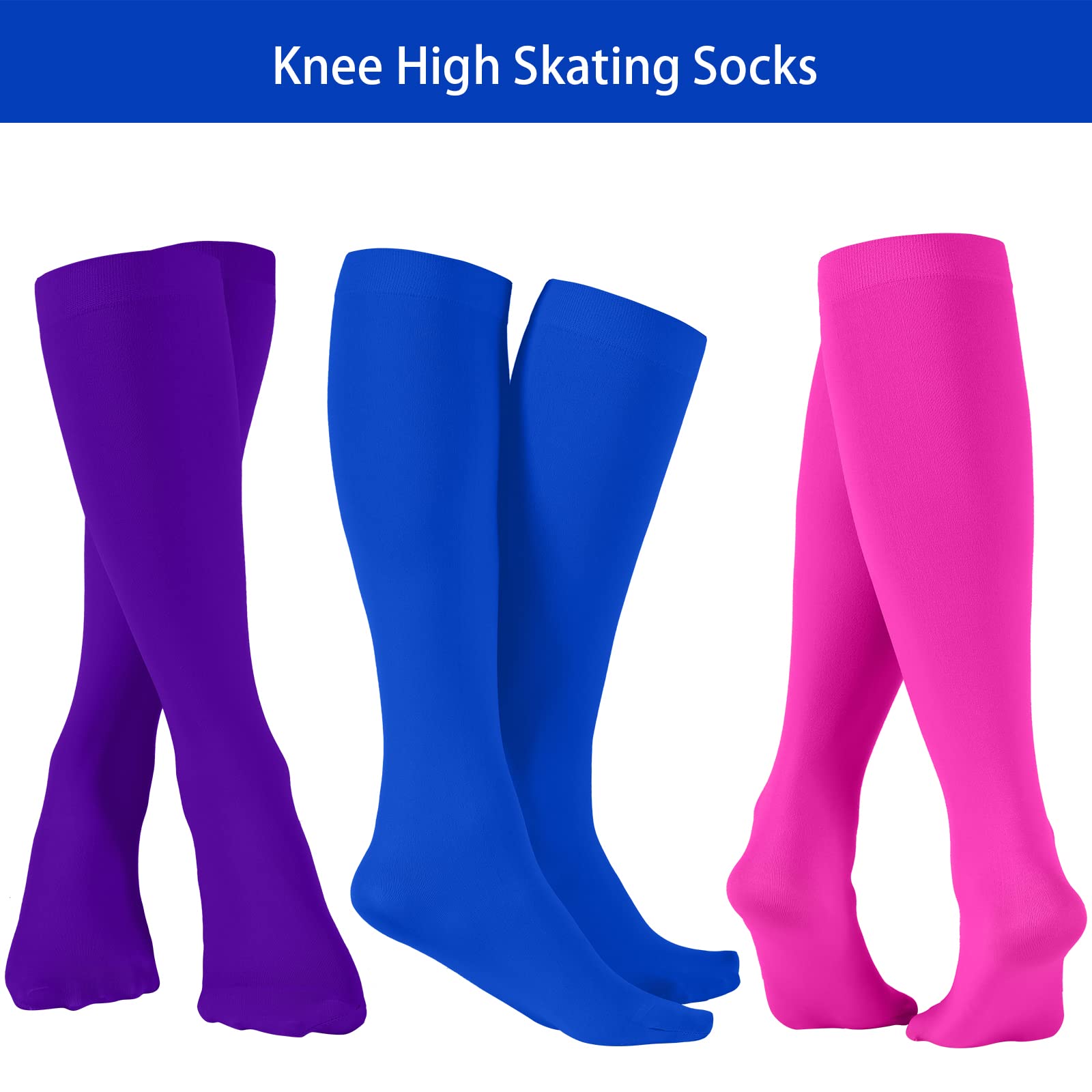 SATINIOR 3 Pairs Knee High Skating Socks for Women - Roller & Ice Skating