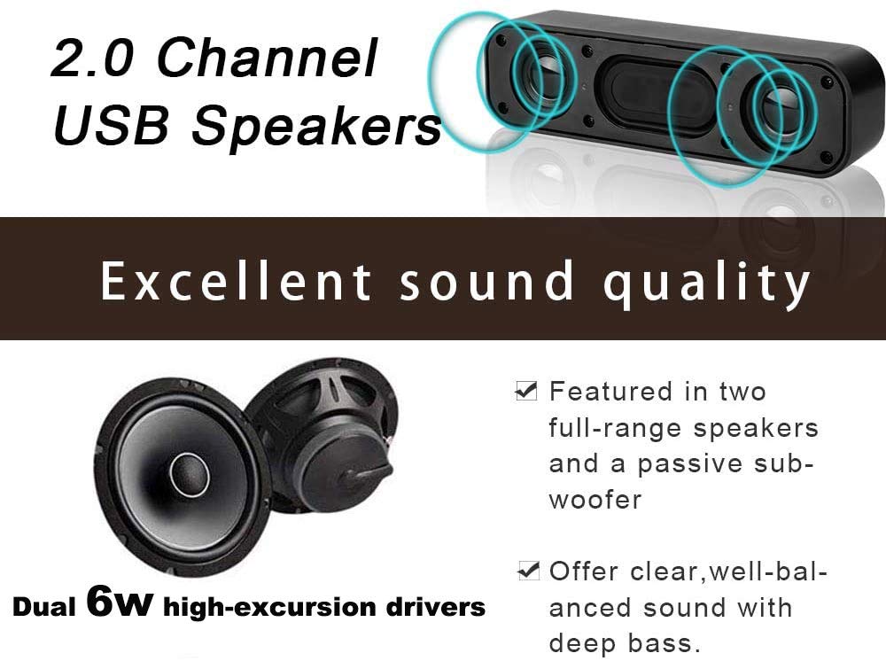 HONKYOB USB Computer Speaker - Mini Soundbar with Wired Design, USB Powered for Desktop PC, Laptop, Checkout Counter, Ideal for Home Office and Gaming