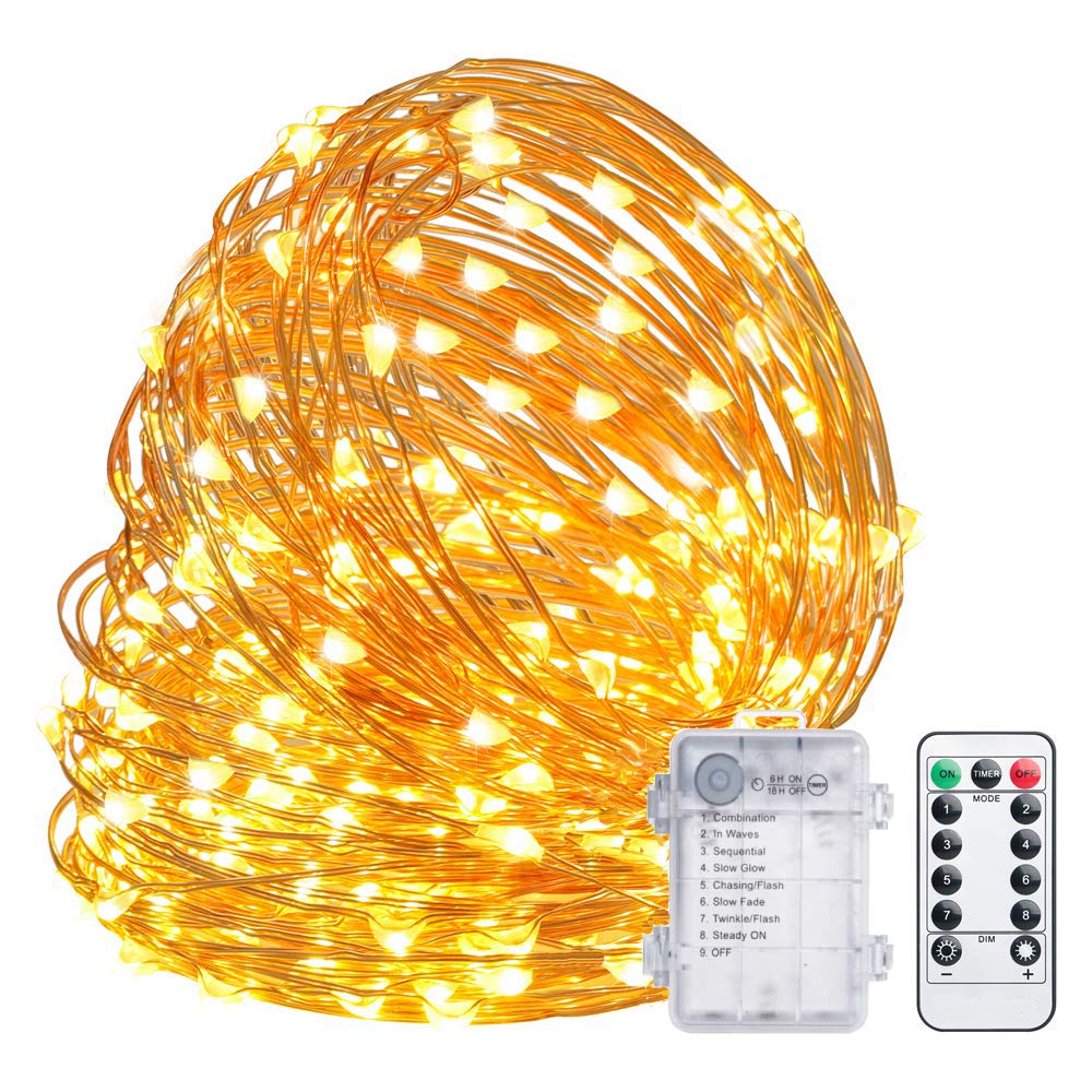 TingMiao 33ft 100 LED Fairy String Lights with Remote - Battery Operated Waterproof Copper Wire Lights for Indoor Decor, Bedroom, Wedding, Party & Christmas Decoration