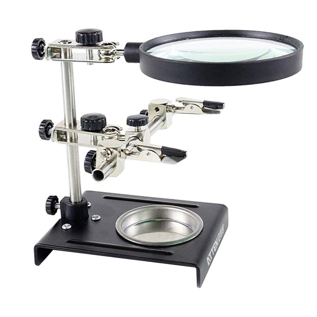 Magnifying Glass with Clip and Soldering Holder - Hands-Free Magnifier for Jewelry Making, Electronics Repair & Hobby Crafting