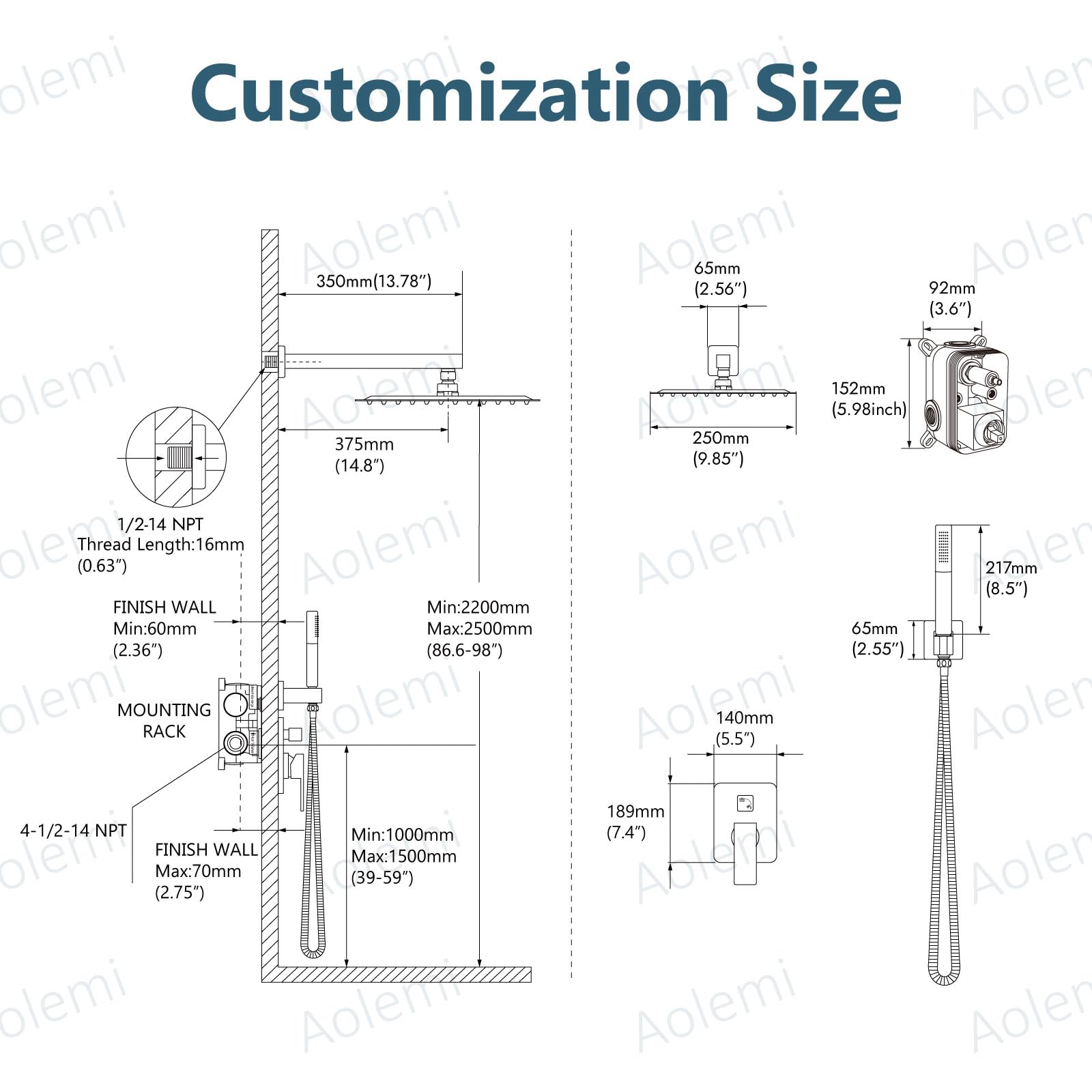 Aolemi 10 Inch Rainfall Shower System with High Pressure Shower Head & Handheld Spray - Brushed Nickel Wall Mount Shower Faucet Set for Spa-Like Bathroom Experience - Perfect for Master Bath & Luxury Home Renovation