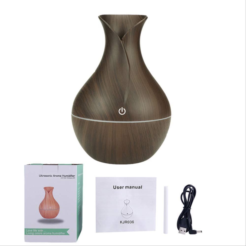 XCY 130Ml USB Air Humidifier & Aroma Essential Oil Diffuser - Mini Wood Grain Design for Home, Office, Bedroom - Perfect for Dry Air Relief & Aromatherapy (Dark Wood)