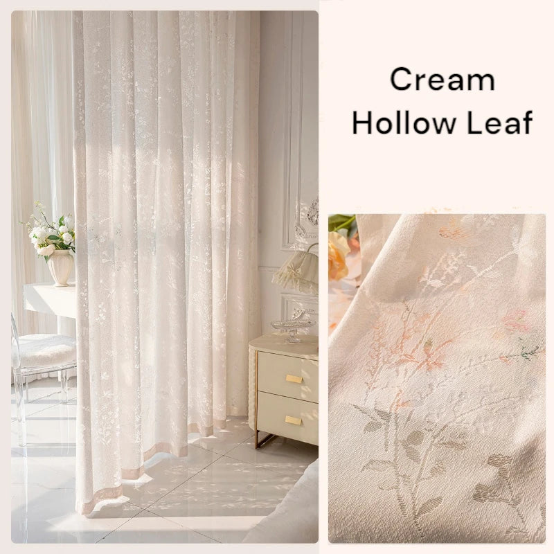 Miriam Delicate Botanical Semi-Sheer Custom Curtains for Living Room & Bedroom - Floral Sheer Window Drapes with Nature-Inspired Design for Home Decor
