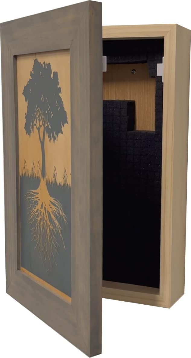 Bellewood Designs Hidden Gun Storage Cabinet with Tree of Life - Concealed Firearm Safe for Home & Office Security (Gray)