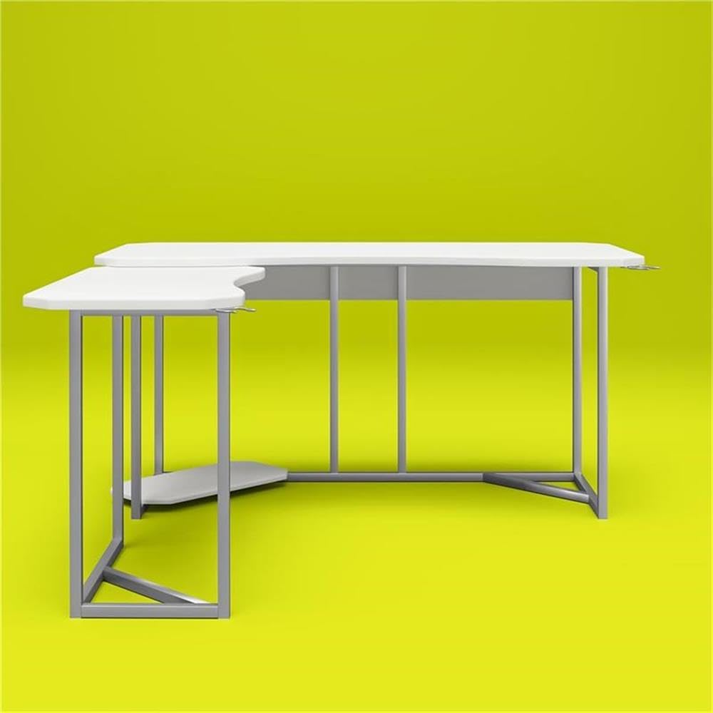 NTENSE Gaming L-Shaped Desk with CPU Stand - White Ergonomic Computer Workstation for Home Office & Gaming Setup