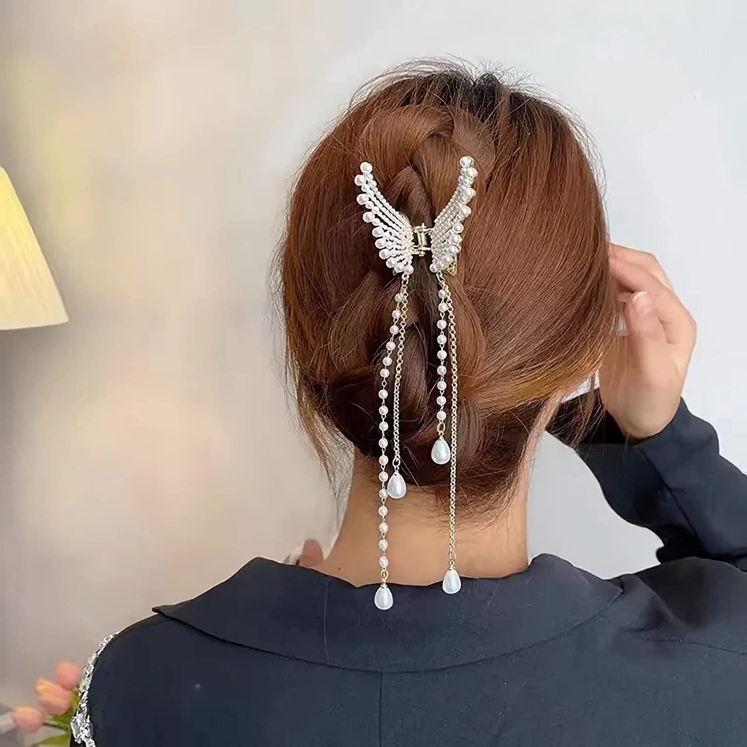 Elegant Pearl & Stone Hair Clips for Women - Wedding Butterfly Claw Clip, Metal Hair Clutcher Accessories for Girls & Women | Perfect for Bridal, Party, and Everyday Hairstyles