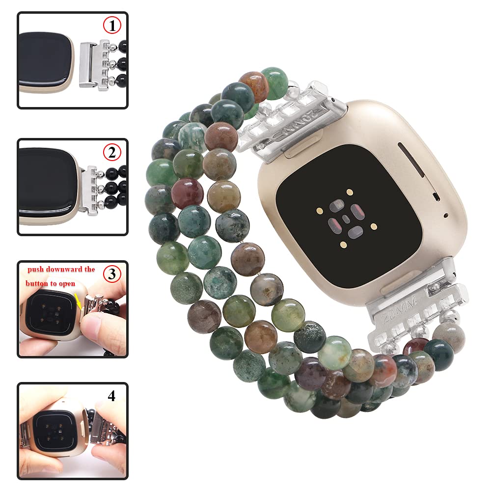 Fitbit Versa 3/4 & Sense 2 Bands - Beaded Gemstone Bracelets for Women & Men | Workout & Fashion Accessory
