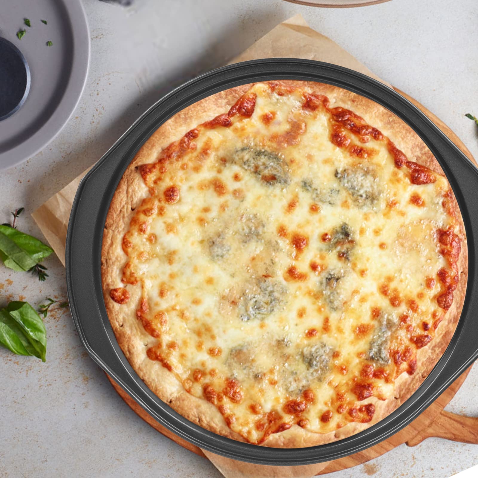 Beasea 2 Pack 12 Inch Non-Stick Carbon Steel Pizza Pan with Holes - Round Crisper Baking Tray for Home, Kitchen & Restaurant Oven - Perfect for Homemade Pizza, Bread, Cookies & Baking Parties
