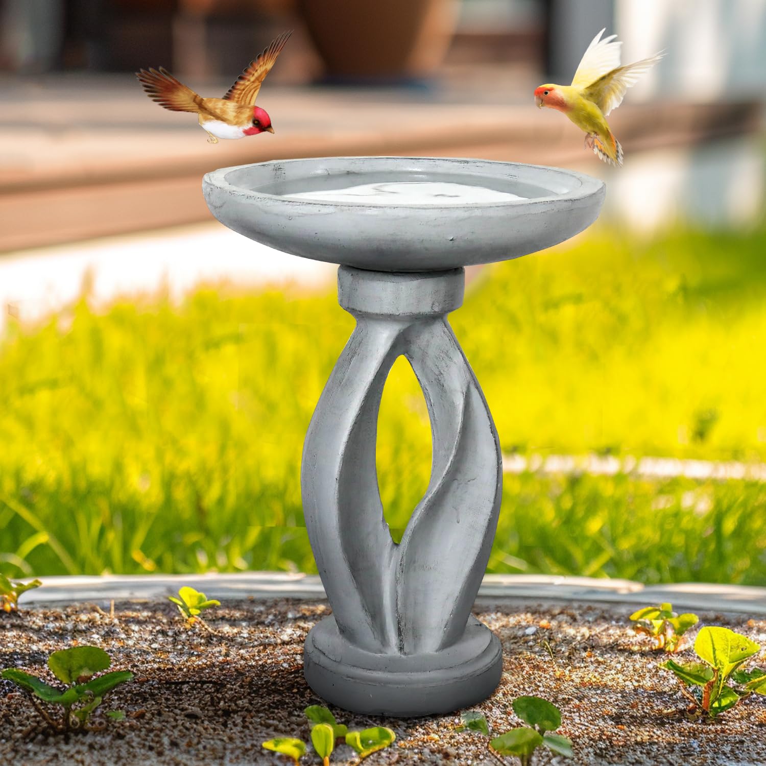 SunJet 21.8 Inch Modern Concrete Bird Bath - Sleek Minimalist Design, Sturdy & Elegant Garden Decor for Patio, Yard & Lawn | Attracts Birds & Enhances Outdoor Spaces