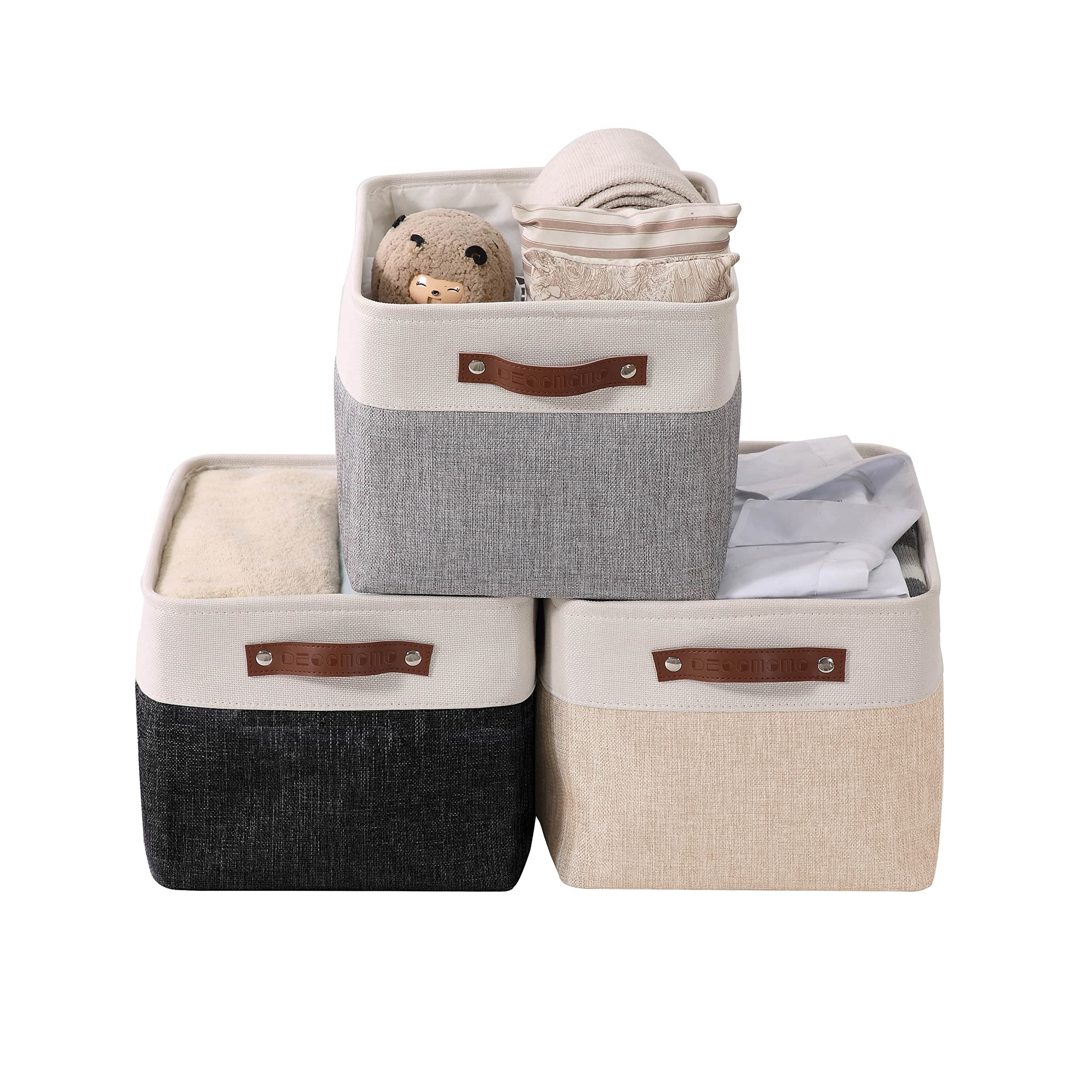 DECOMOMO Fabric Storage Bins - Large Neutral Storage Baskets for Shelves (3-Pack) | Perfect for Linen Closet Organization, Toy Storage & Nursery Decor