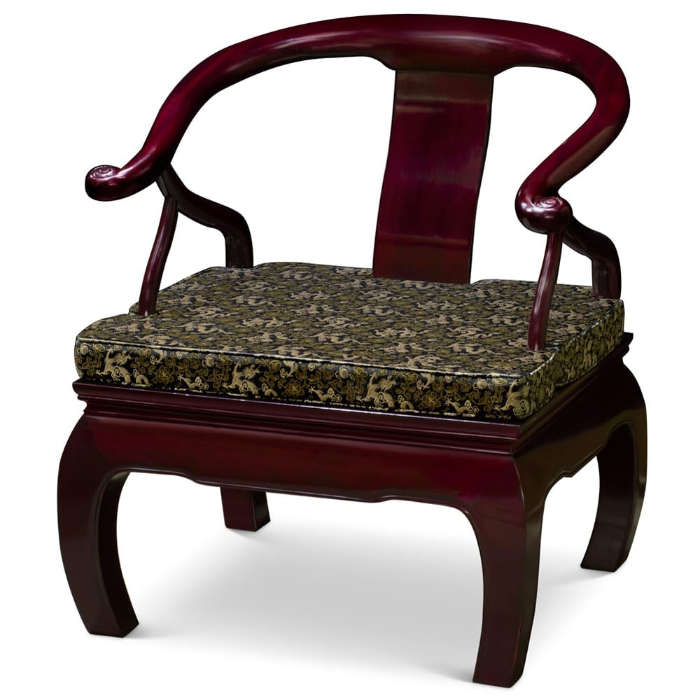 Dark Cherry Rosewood Chinese Monk Chair with Chow Leg - Handcrafted Traditional Asian Furniture for Living Room, Meditation & Home Decor