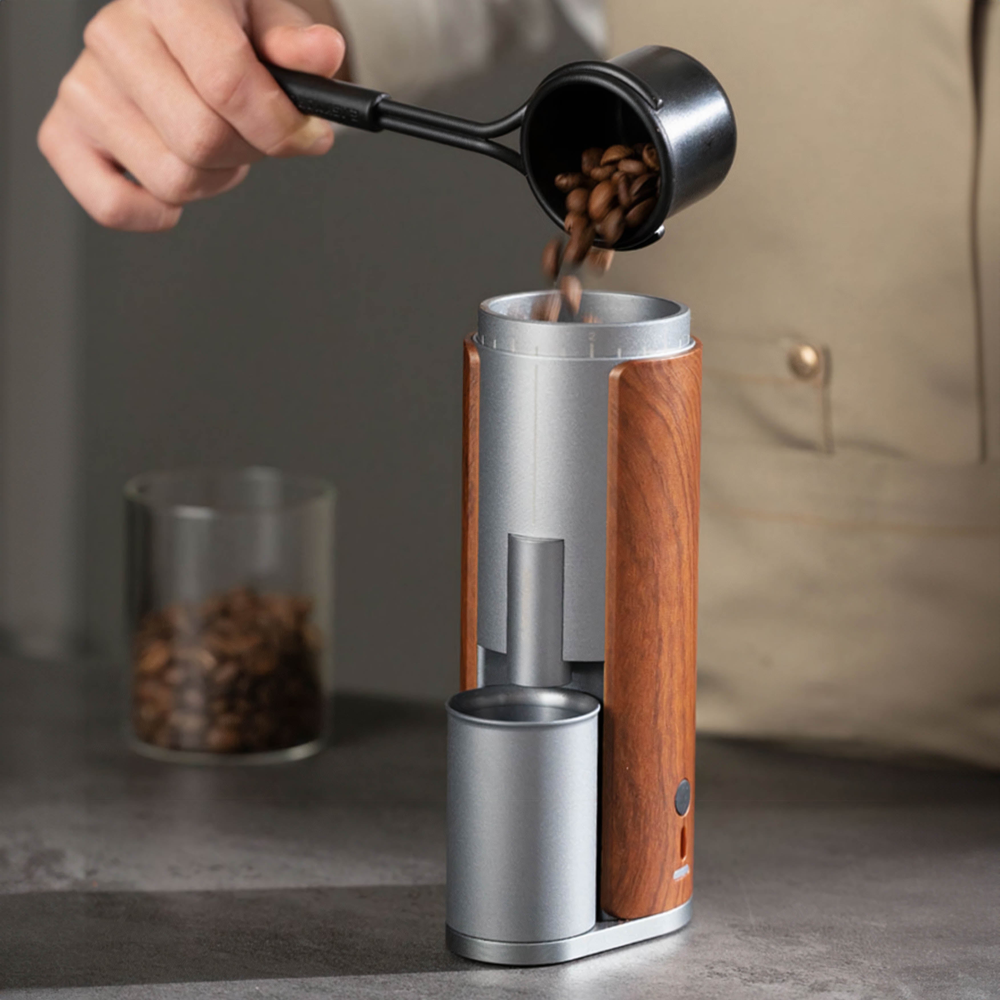 Premium Rechargeable Coffee Grinder with Elegant Wood Cover - Portable Electric Burr Mill for Fresh Espresso, French Press & Cold Brew at Home, Office or Travel