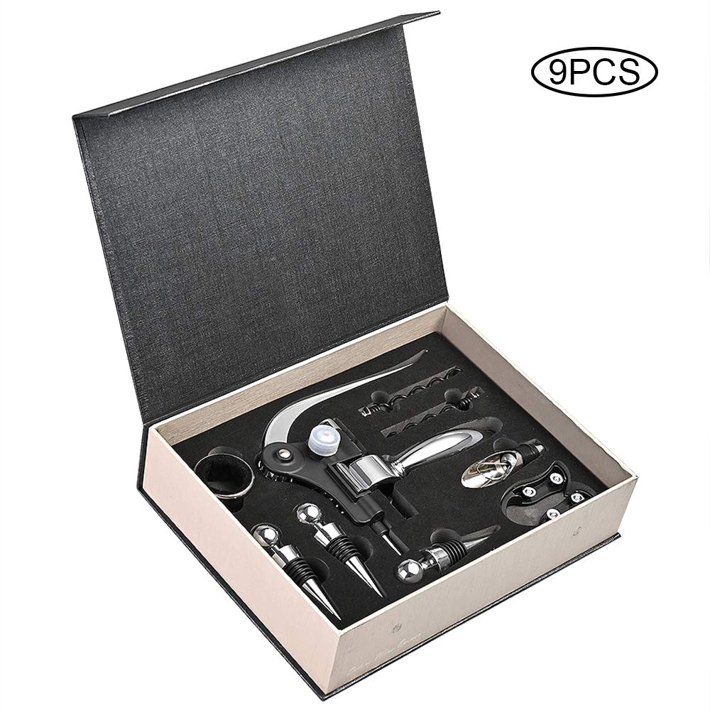 Premium 9-Piece Wine Opener Set with Corkscrew & Accessories - Elegant Gift Box for Wine Lovers | Perfect for Dinner Parties, Weddings & Home Bars