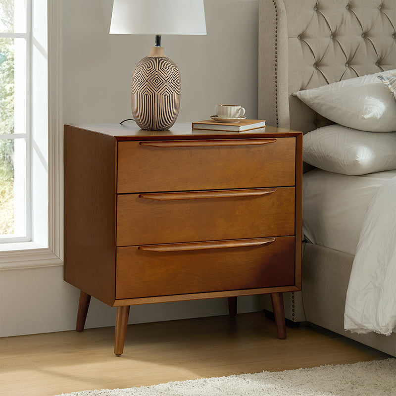 Rebecca 3-Drawer Mid-Century Modern Nightstand - Solid Wood Bedside Table with Storage for Bedroom, Living Room & Office - Perfect for Small Spaces & Home Decor
