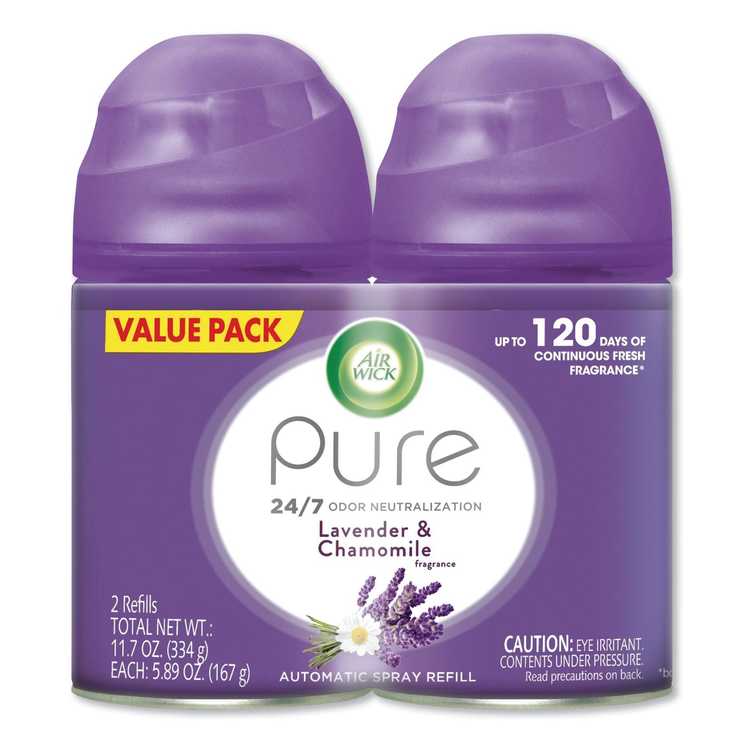 Air Wick Freshmatic Ultra Spray Refill - Lavender & Chamomile Scent, 5.89 Oz Aerosol Air Freshener (2-Pack, 3 Packs per Carton) for Home, Office & Bathroom Odor Elimination